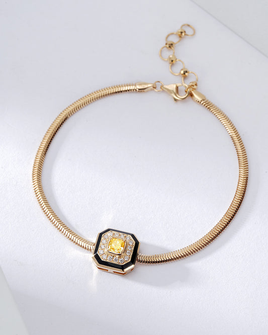 Cushion Cut Yellow Diamond Snake Chain Bracelets in 18K Yellow Gold