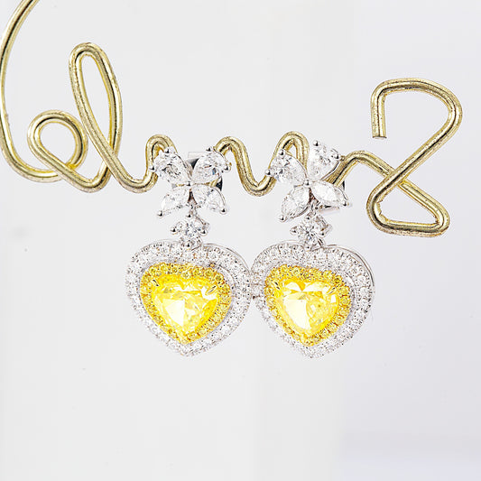 Heart Shaped Yellow Dimond Drop Earrings in Whie Gold