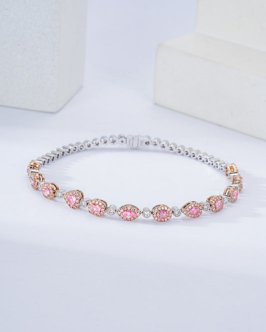 Multi Shape Pink Diamond Tennis Bracelet in 18K White Gold