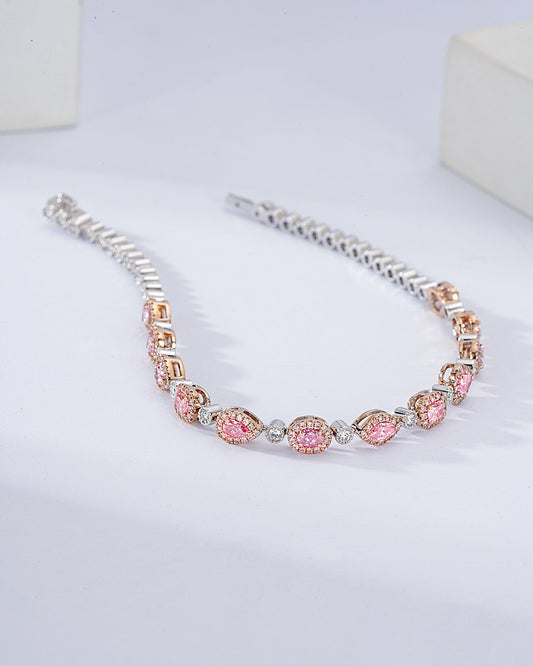 Multi Shape Pink Diamond Tennis Bracelet in 18K White Gold