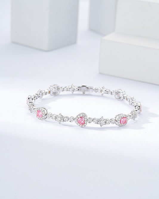 Multi-Shape Pink Diamond Station Bracelet in 18K White Gold