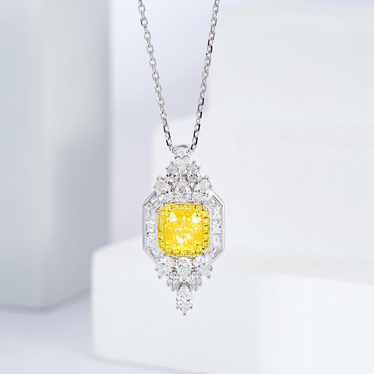 Cushion Cut Yellow Diamond Designer Pendant in 18K White Gold