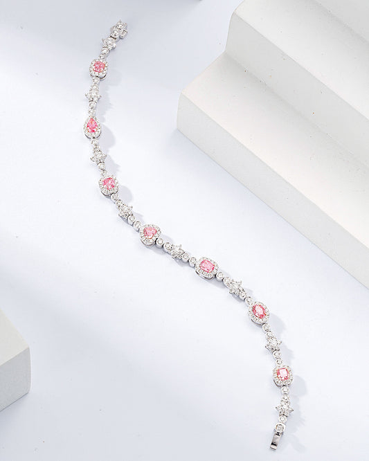 Multi-Shape Pink Diamond Station Bracelet in 18K White Gold