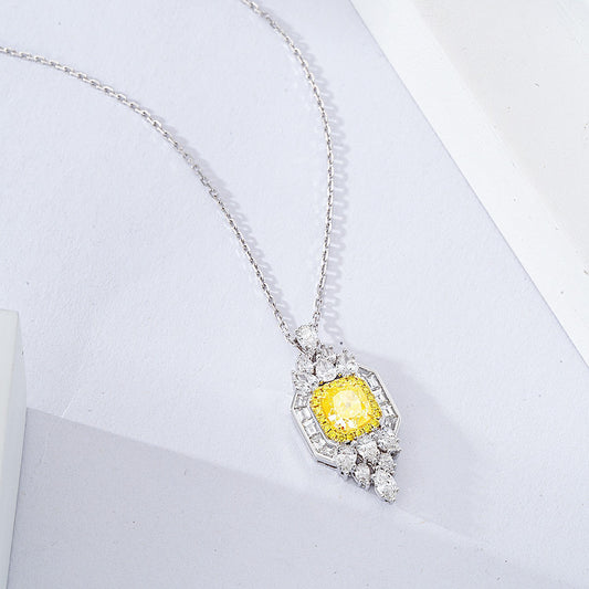 Cushion Cut Yellow Diamond Designer Pendant in 18K White Gold