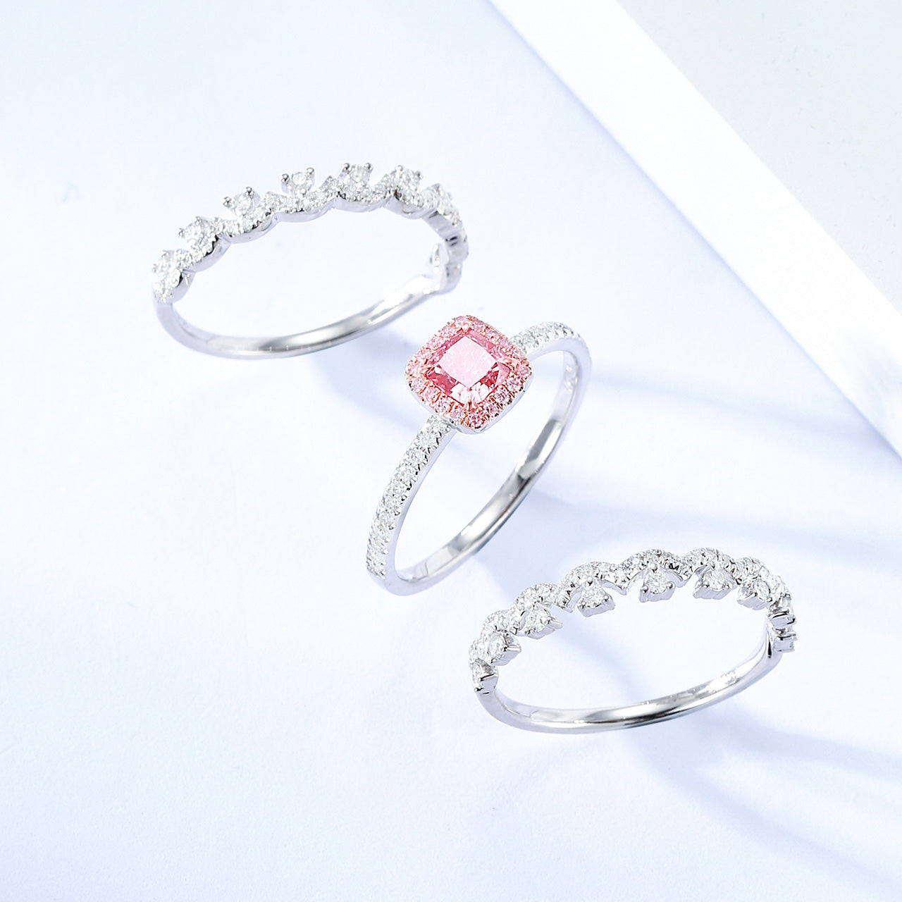 Regal Cushion Cut Pink Diamond Convertible Ring in 18K White Gold -Top View