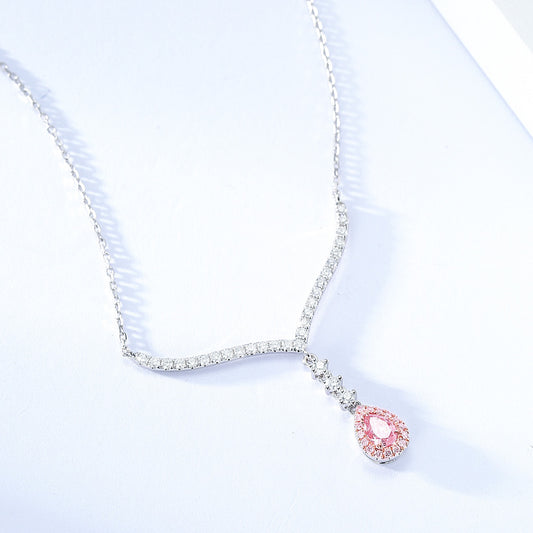 Pink Diamond Pear Shaped Full Diamond V Pendant in 18K White Gold