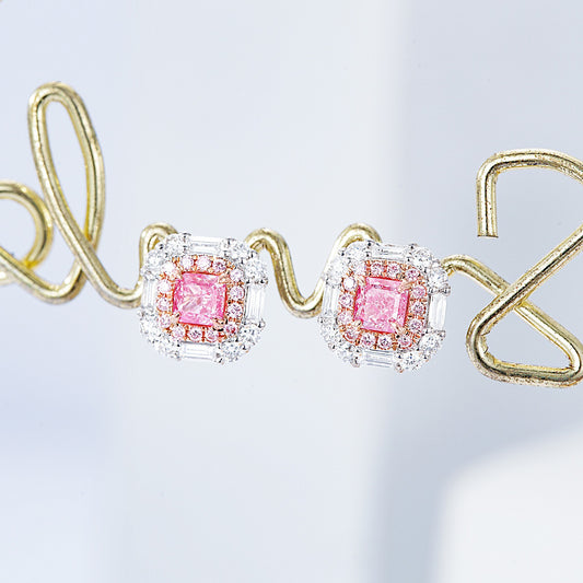 Cushion Cut Pink Diamond Stud Earrings in White Gold