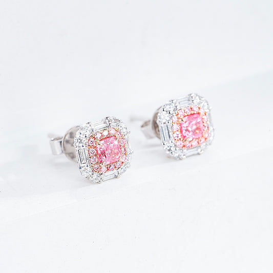 Cushion Cut Pink Diamond Stud Earrings in White Gold