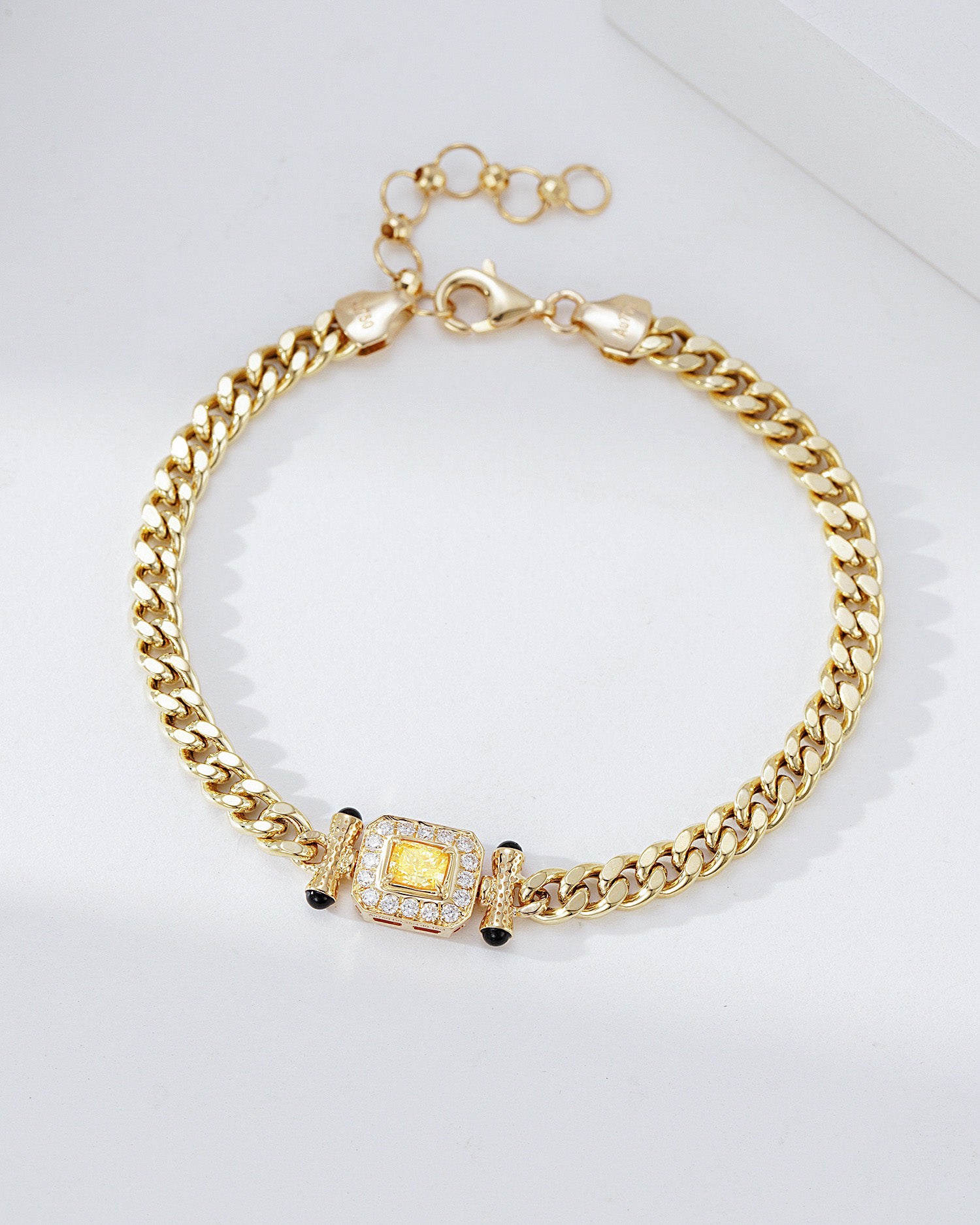 Cushion Cut Yellow Diamond Miami Cuban Bracelet in 18K Yellow Gold -Front View
