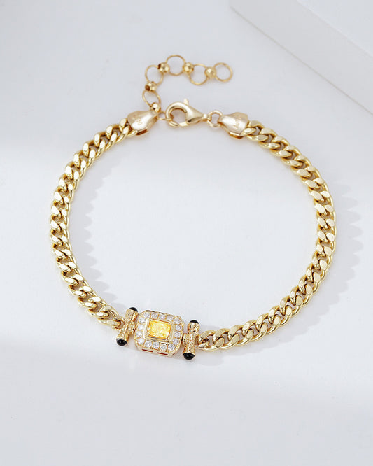 Cushion Cut Yellow Diamond Miami Cuban Bracelet in 18K Yellow Gold