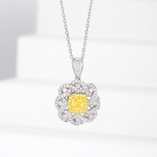 Cushion Cut Yellow Diamond Designer Pendant in 18K Yellow Gold