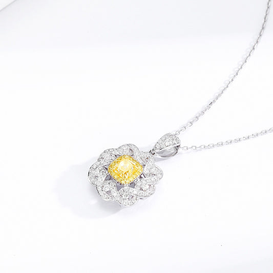 Cushion Cut Yellow Diamond Designer Pendant in 18K Yellow Gold