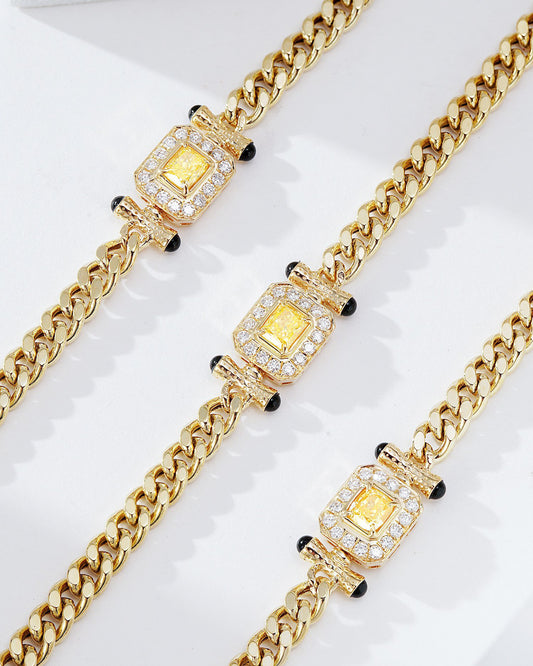 Cushion Cut Yellow Diamond Miami Cuban Bracelet in 18K Yellow Gold