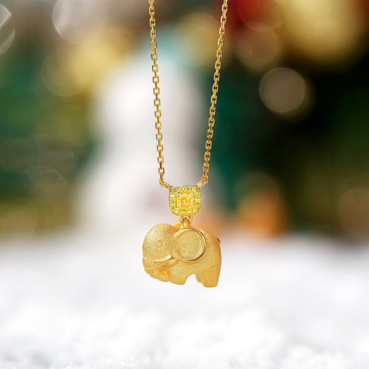 Yellow Diamond Christmas 3D Elephant Pendant in 18K Yellow Gold