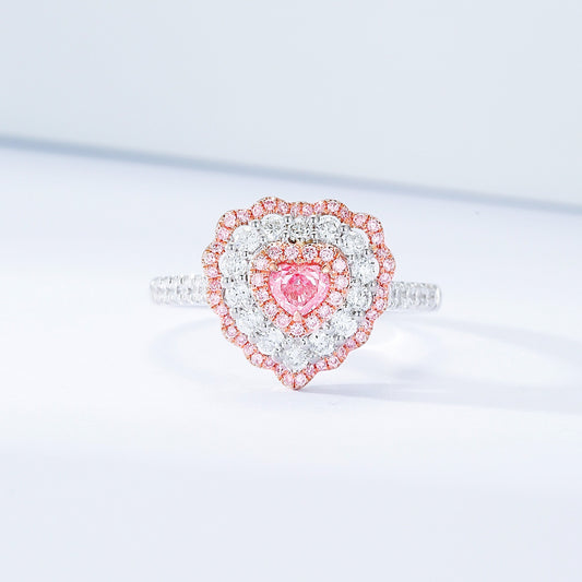 Heart Shaped Pink Diamond Halo Ring with Pavé Setting