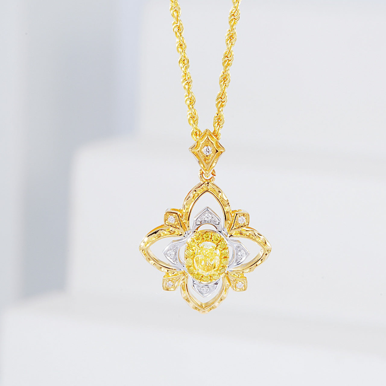 Oval Cut Yellow Diamond Designer Pendant in 18K Yellow Gold -Front View