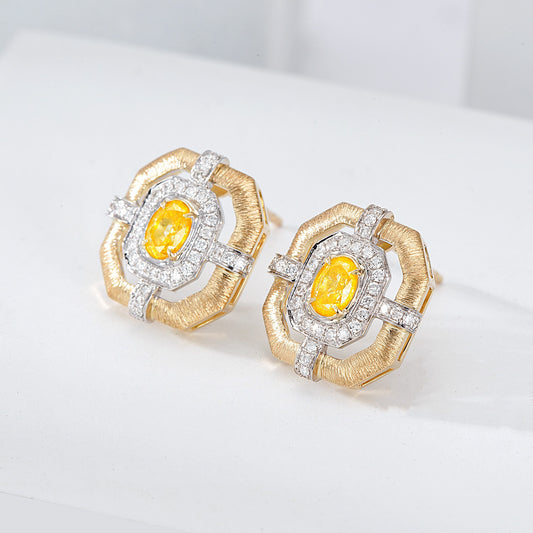 Cushion Cut Yellow Diamond Stud Earrings in Gold and White Gold