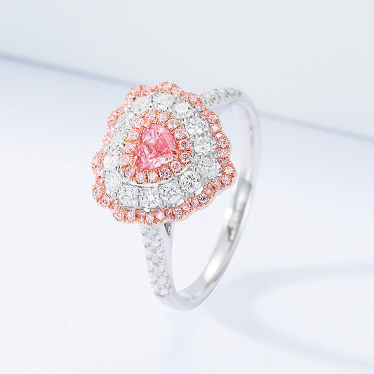 Heart Shaped Pink Diamond Halo Ring with Pavé Setting