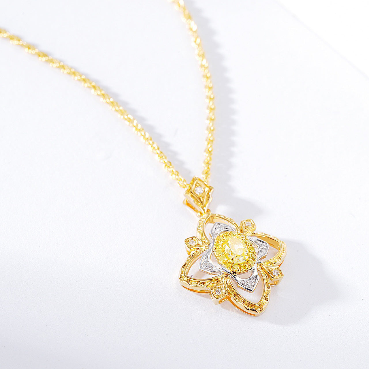 Oval Cut Yellow Diamond Designer Pendant in 18K Yellow Gold -Side Angle