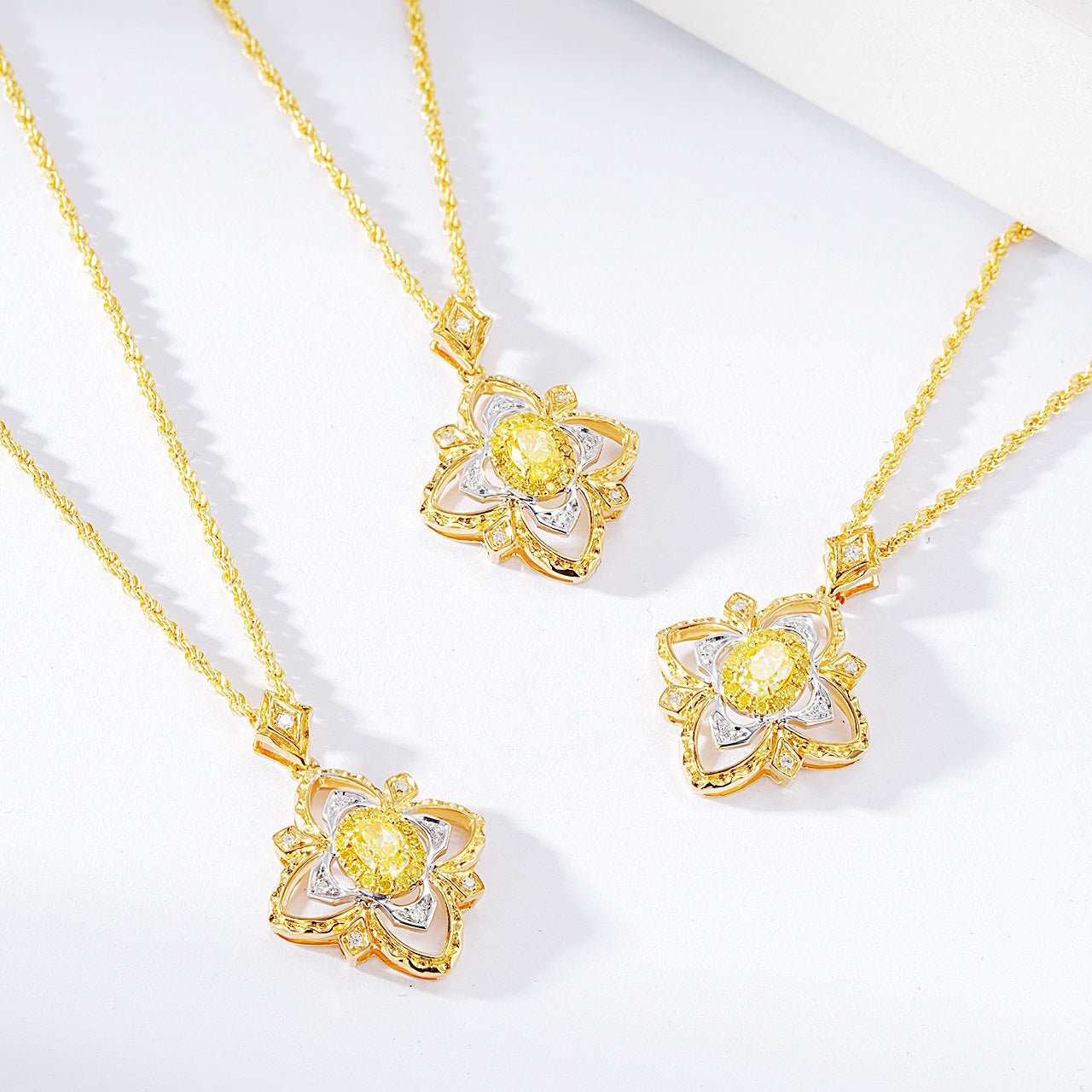 Oval Cut Yellow Diamond Designer Pendant in 18K Yellow Gold -Top View