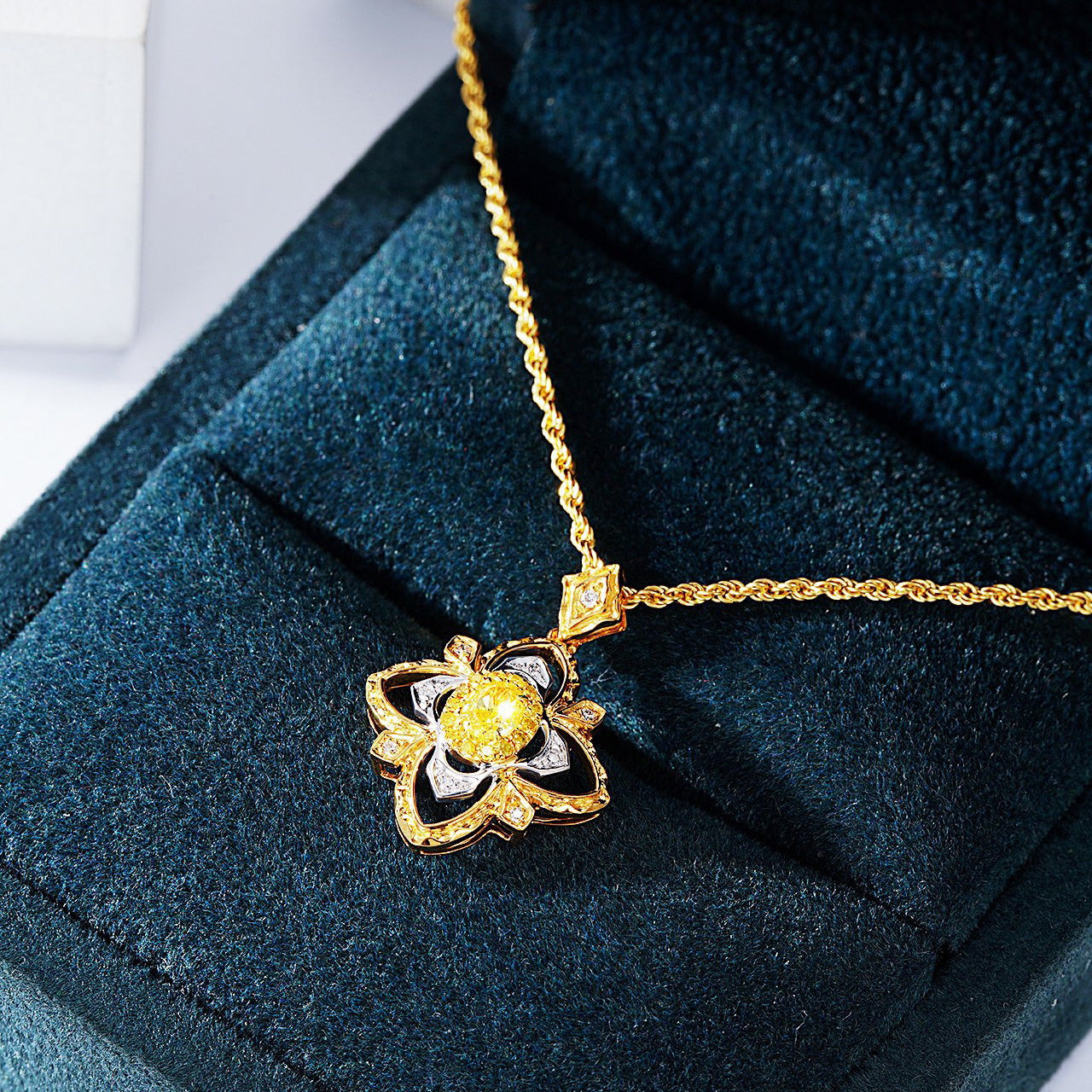 Oval Cut Yellow Diamond Designer Pendant in 18K Yellow Gold -In-Box Display