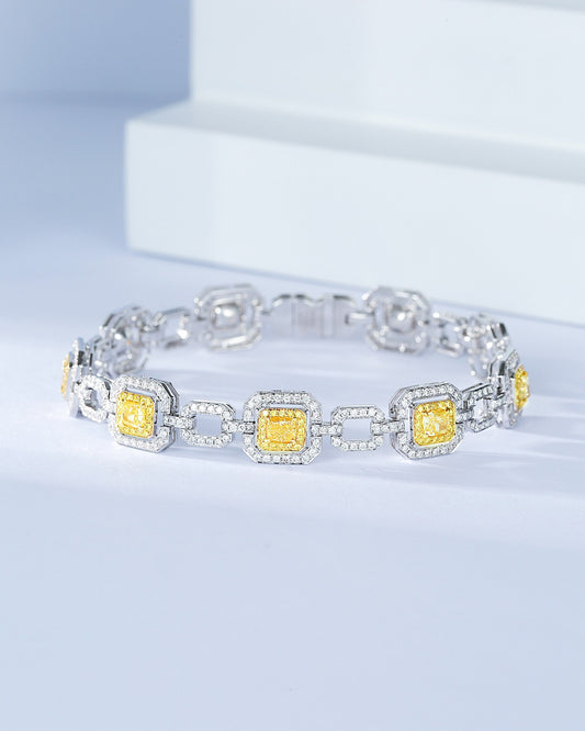 Cushion Cut Yellow Diamond Station Bracelet in 18K White Gold