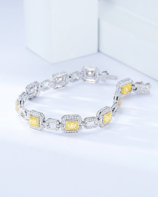 Cushion Cut Yellow Diamond Station Bracelet in 18K White Gold