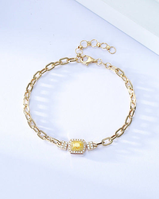 Cushion Cut Yellow Diamond Chain Bracelet in 18K Yellow Gold