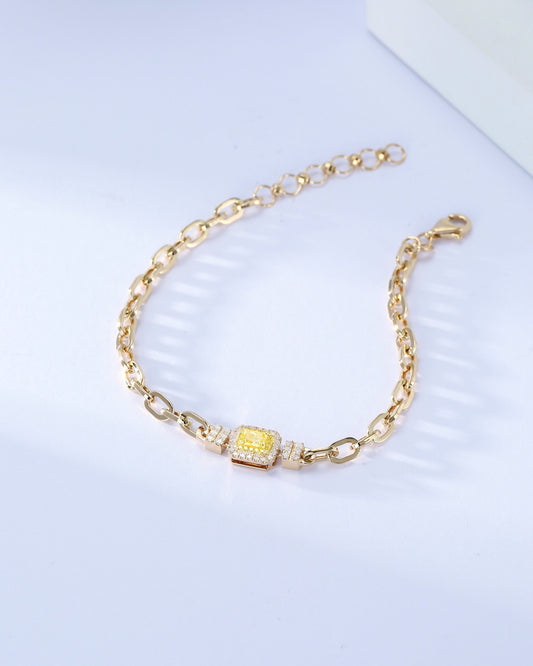 Cushion Cut Yellow Diamond Chain Bracelet in 18K Yellow Gold