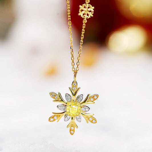 Christmas Yellow Diamond Snowflake Pendant in 18K Gold