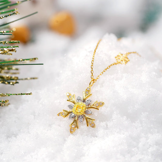 Christmas Yellow Diamond Snowflake Pendant in 18K Gold