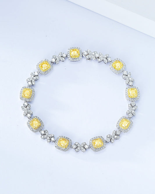 Cushion Cut Yellow Diamond Designer Bracelet in 18K White Gold