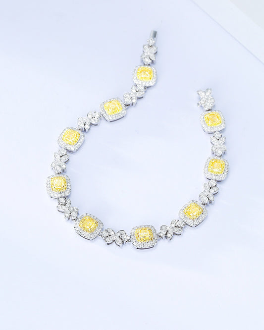 Cushion Cut Yellow Diamond Designer Bracelet in 18K White Gold