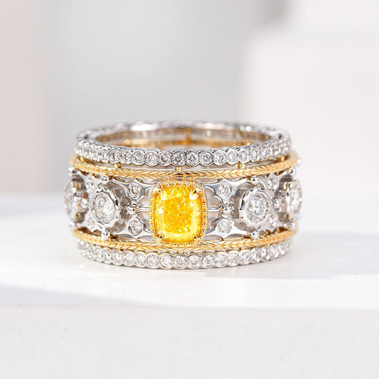 Cushion Cut Yellow Diamond in Multi Row Vintage Filigree Band