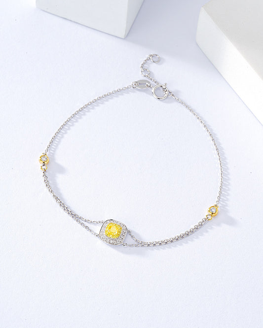 Cushion Cut Yellow Diamond Cable Chain Bracelet in 18K White Gold