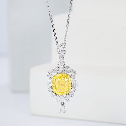 Cushion Cut Yellow Diamond Designer Pendant with Classic Cable Chain