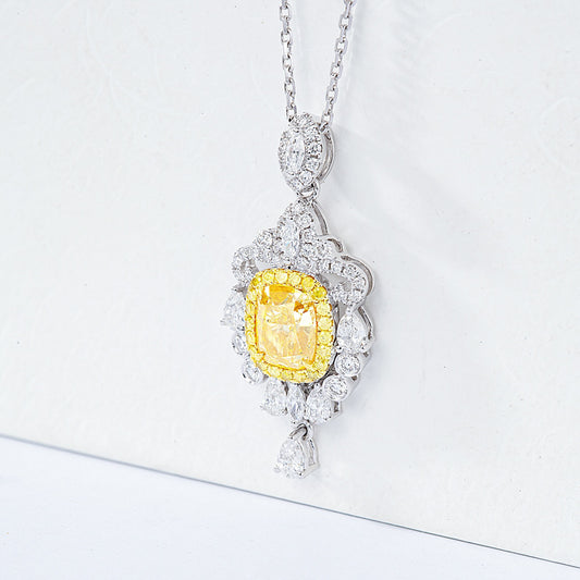 Cushion Cut Yellow Diamond Designer Pendant with Classic Cable Chain