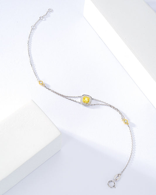 Cushion Cut Yellow Diamond Cable Chain Bracelet in 18K White Gold