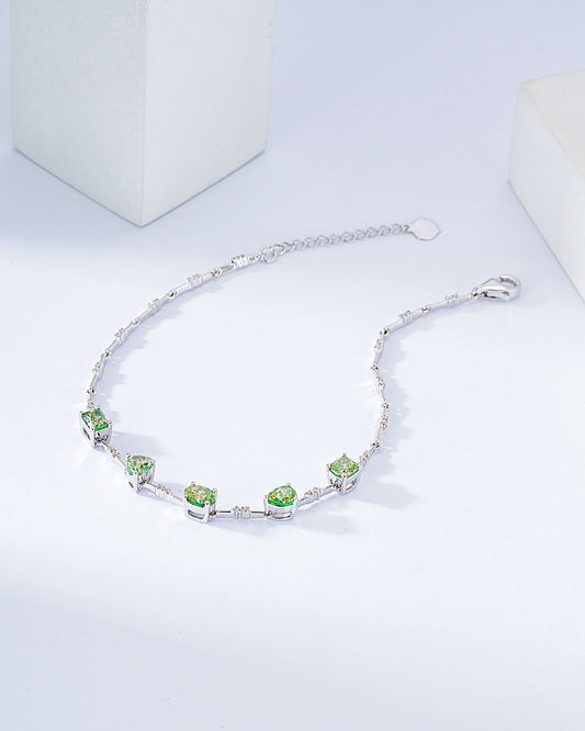 Multi-Shape Green Diamond Composite Bracelet in 18K White Gold