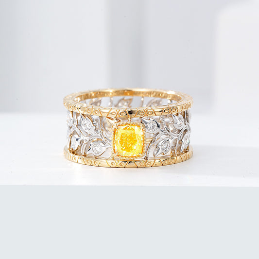 Cushion Cut Yellow Diamond in Dual Tone Filigree Band