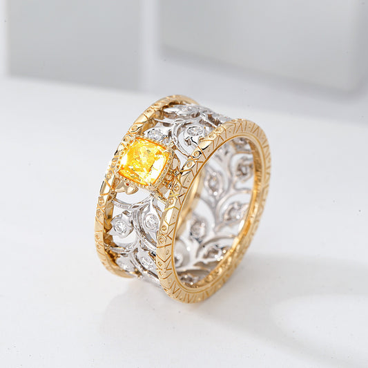 Cushion Cut Yellow Diamond in Dual Tone Filigree Band