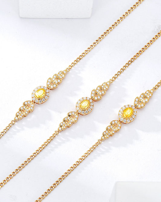Oval Cut Yellow Diamond Curb Chain Bracelet in 18K Yellow Gold