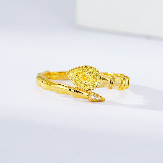 Pear Shaped Yellow Diamond Snake Cuff Ring in 18K Yellow Gold