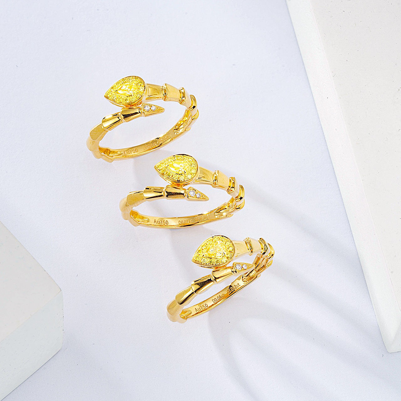 Pear Shaped Yellow Diamond Snake Cuff Ring in 18K Yellow Gold -Side Angle