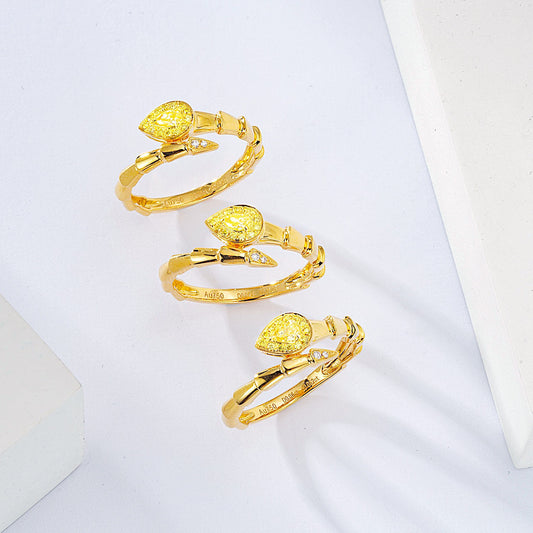 Pear Shaped Yellow Diamond Snake Cuff Ring in 18K Yellow Gold