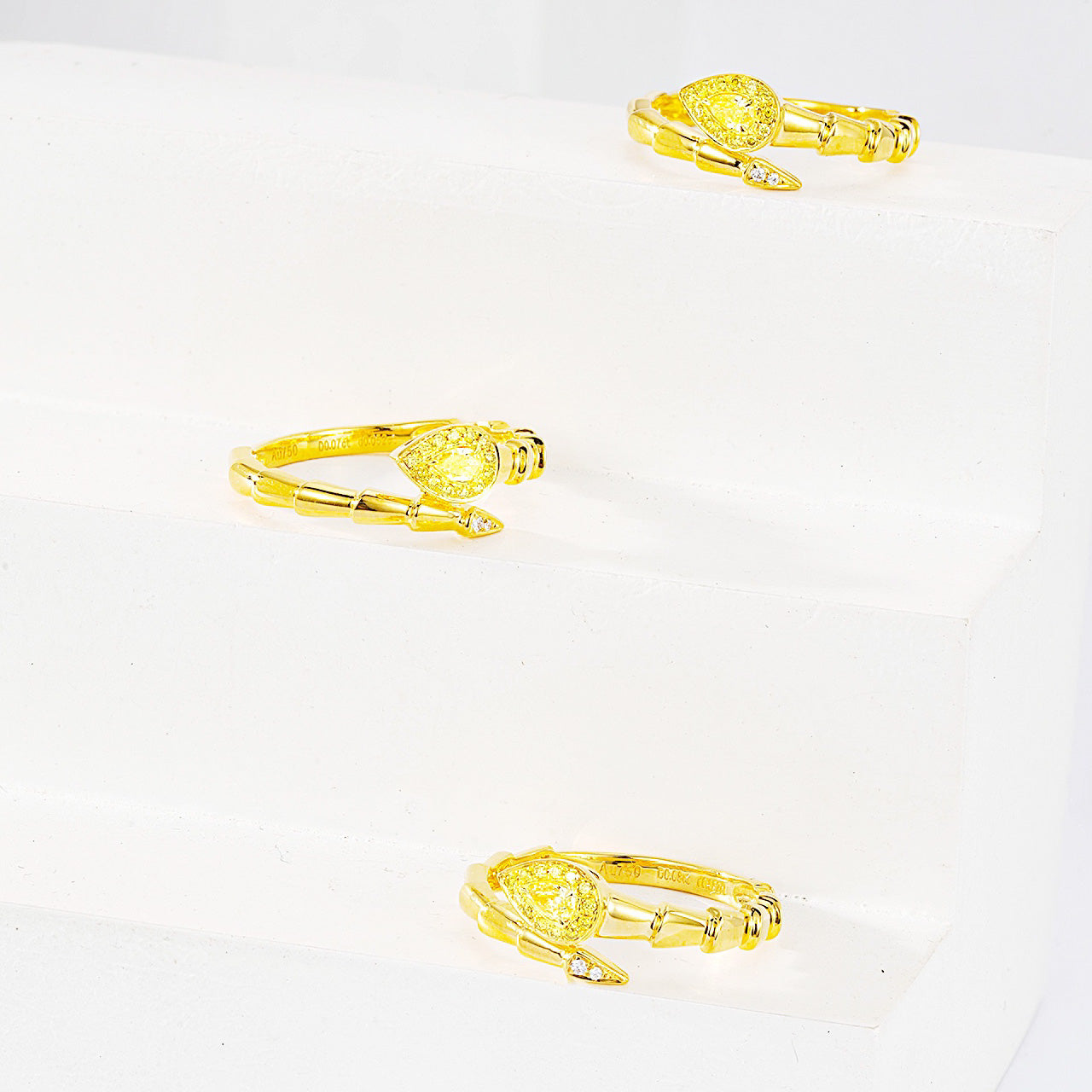 Pear Shaped Yellow Diamond Snake Cuff Ring in 18K Yellow Gold -Top View