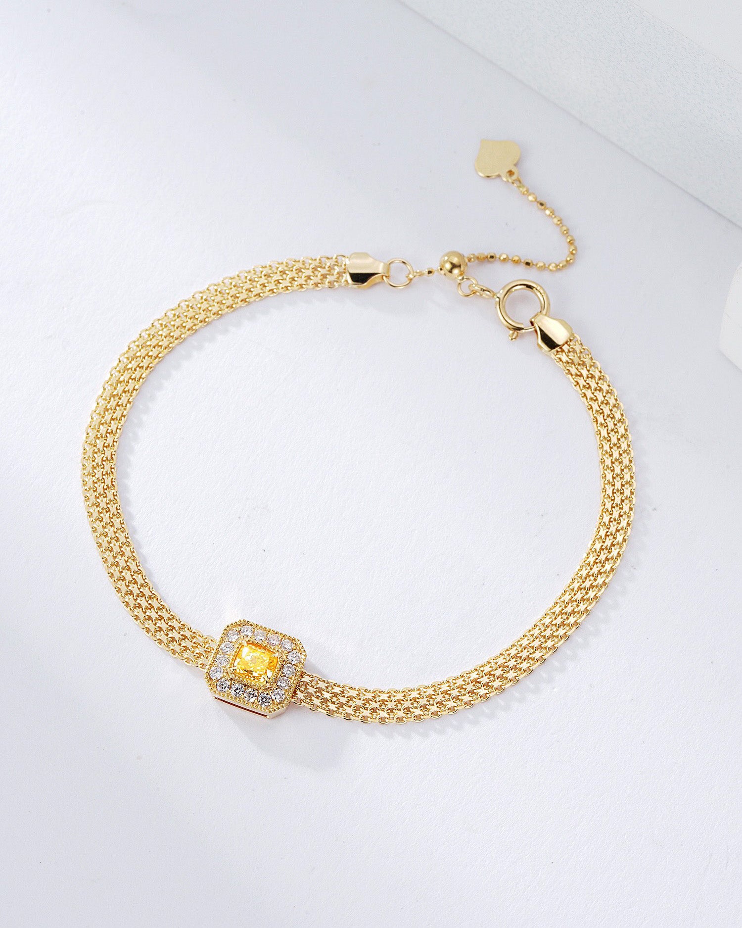 Cushion Cut Yellow Diamond Braided Bracelet in 18K Yellow Diamond -Front View