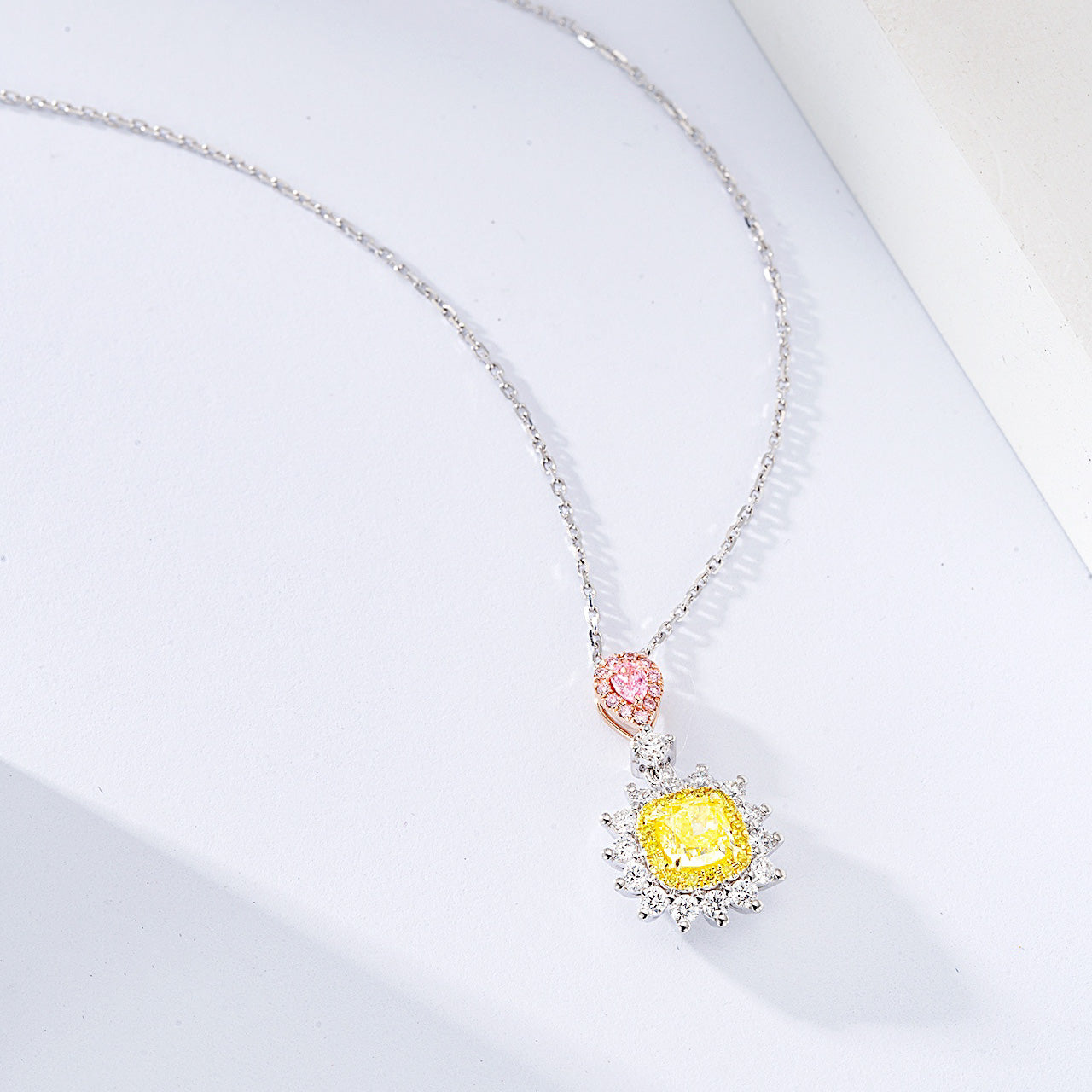 Cushion Cut Yellow Diamond Designer Pendant with Cable Chain -Side Angle