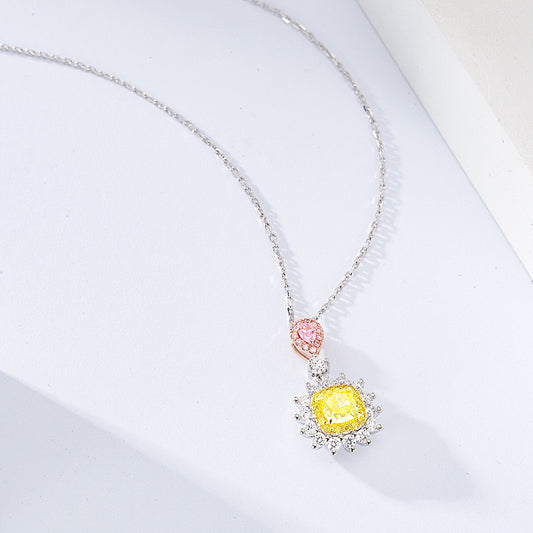 Cushion Cut Yellow Diamond Designer Pendant with Cable Chain