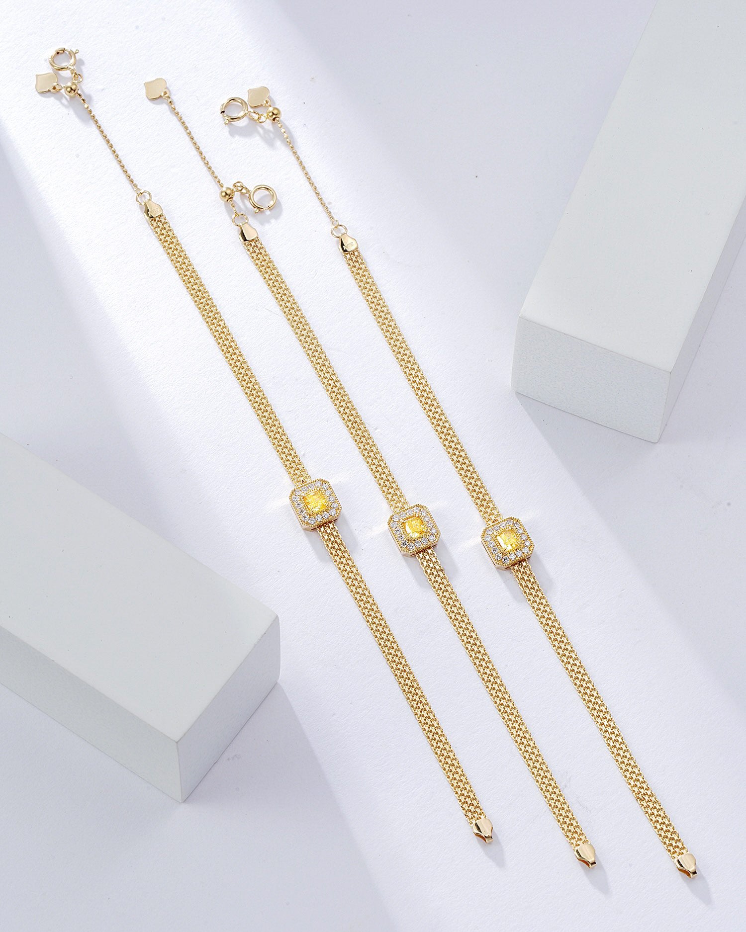 Cushion Cut Yellow Diamond Braided Bracelet in 18K Yellow Diamond -Side Angle
